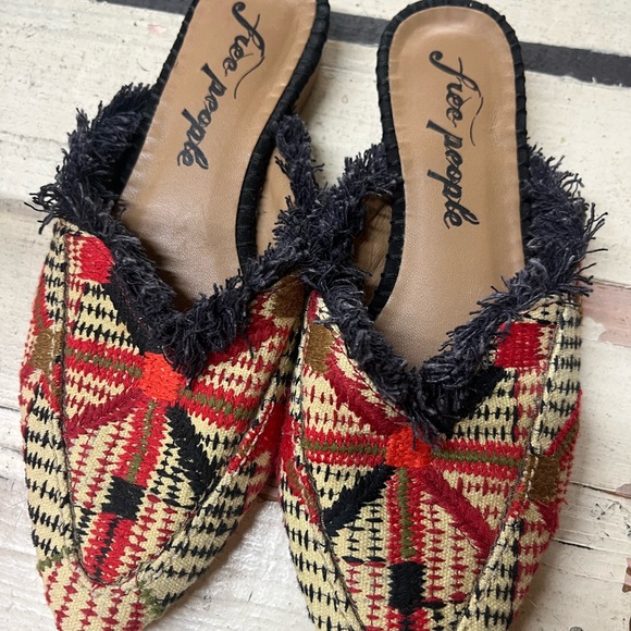 Free People Shoes - Free People Red and Navy Patterned Mules